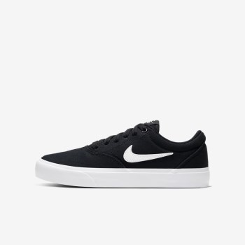 Nike SB Charge Canvas - Nagyobb Gyerek Deszkás Cipő - Fekete/Fekete/Fehér